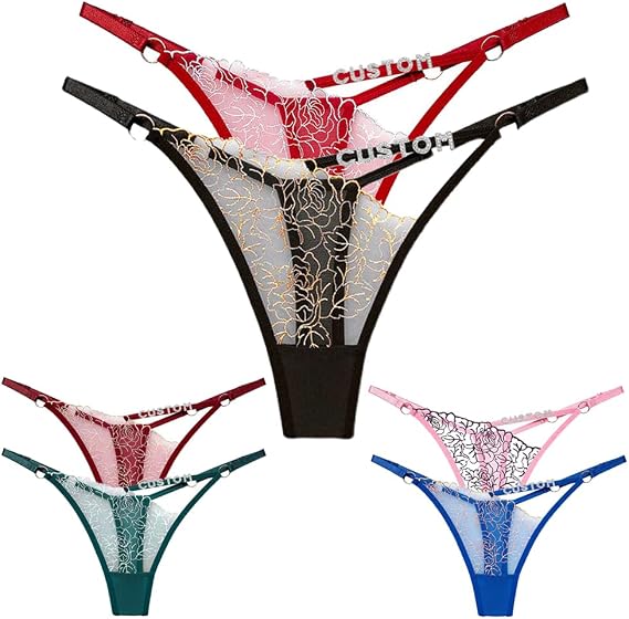 2-Pack Custom Thongs Rhinestone Name Thongs - Personalized Thong for Women with His Name Customized G-String Panties