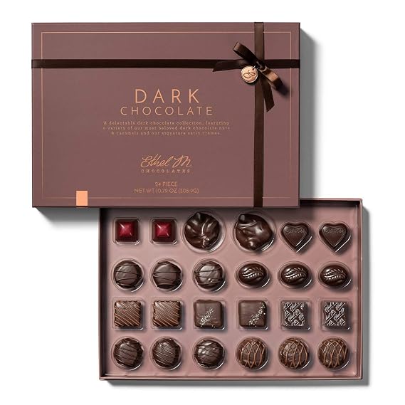 Ethel M Chocolates Premium Dark Chocolate Collection, 24-Piece Gift Box | Rich, premium chocolate taste, Assorted gourmet fillings, Small-batch handcrafted, Elegant gift box, Great for gifting