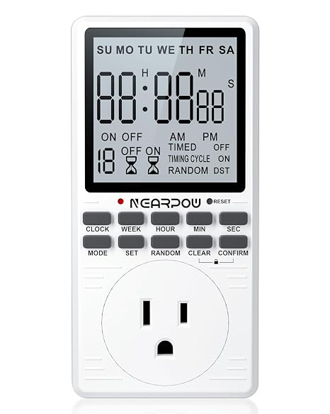 Outlet Timer, NEARPOW Multifunctional Programmable Timer with Countdown and 7-Day Digital Infinite Repeat Cycle Intermittent, 19 ON/Off Programs for Electrical Outlets, 3 Prong, 15A/1800W
