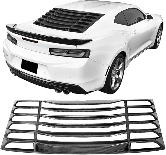 Fit 2016-2024 Chevy Camaro Coupe 2-Door Rear Window Louver IKON Style | IKON MOTORSPORTS, Carbon Fiber Hydro Dip (Gloss/Smooth Finish) ABS Plastic