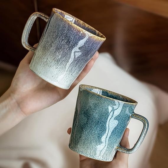 Ceramic Coffee Mug Set of 2,Glazed Contrast Color Tea Cup Drink Cup Couple Gift Mug (400ML)