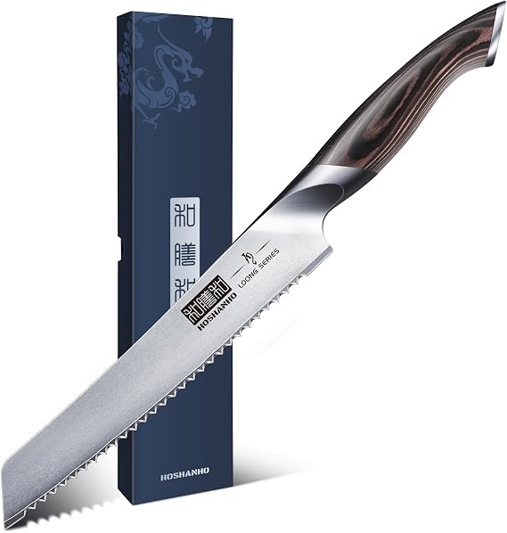 HOSHANHO Bread Knife 8 inch, Ultra Sharp Japanese Serrated Bread Knife | Professional Japanese High Carbon Stainless Steel Bread Cutting Knife for Homemade Bread