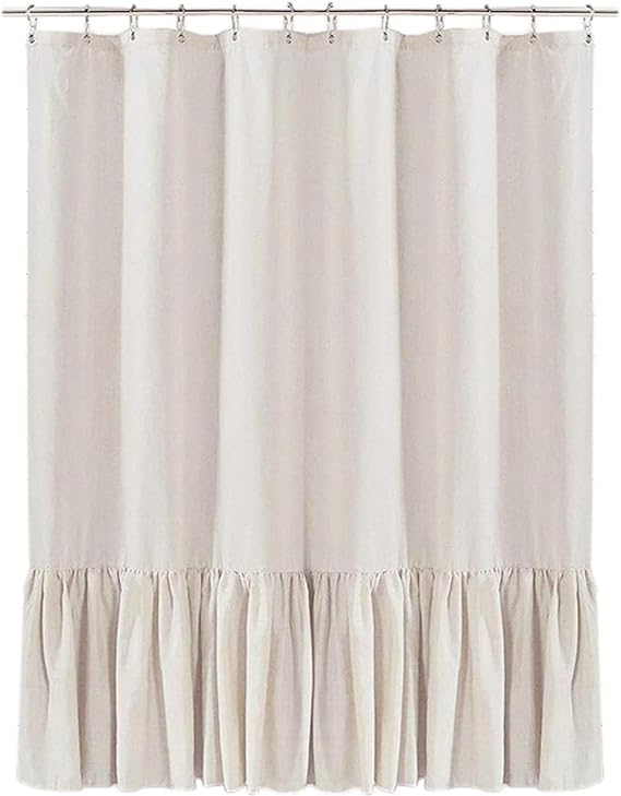 Ruffle Shower Curtain 72x72 Beige Vintage Linen Shower Curtain Ruffle with Buttonholes for Bathroom Home