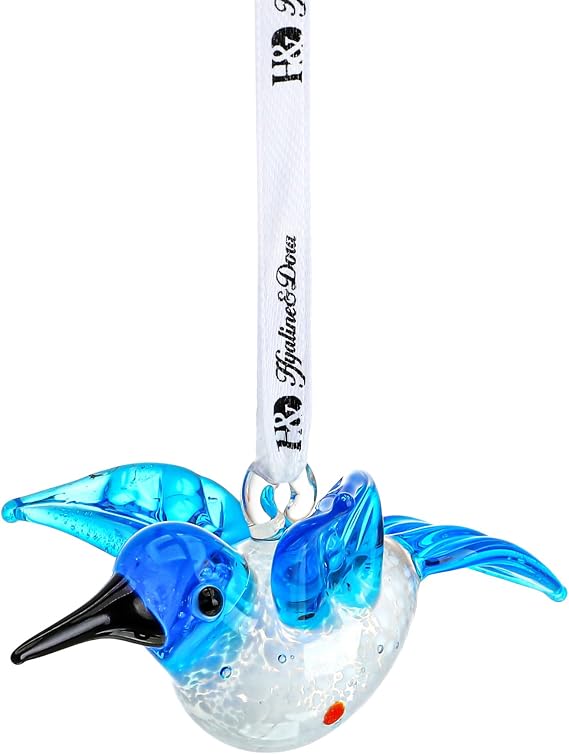 Blown Glass Ornament - Hummingbird,3'' Art Glass Blue Bird Animal Collectable Decorative Hanging Suncatcher for Christmas Tree Window Garden Ornaments