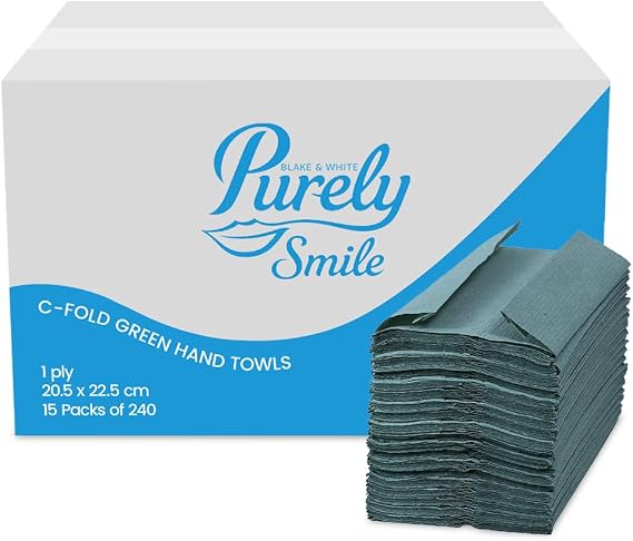 Blake & White C Fold 1 Ply Green Paper Towels | Purely Smile Disposable Hand Towels for Dispenser - Ideal for Kitchens, Restrooms, Offices, and Commercial Use | Pack of 2400 | PS1020