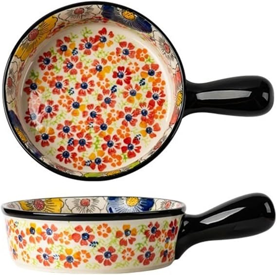 Baking Dish Large Capacity Household Ceramic Tableware Noodle Bowl Soup Bowl Salad Bowl Retro Double Ear High Temperature Resistant Baking Dish Oven Dish(16.3cm)