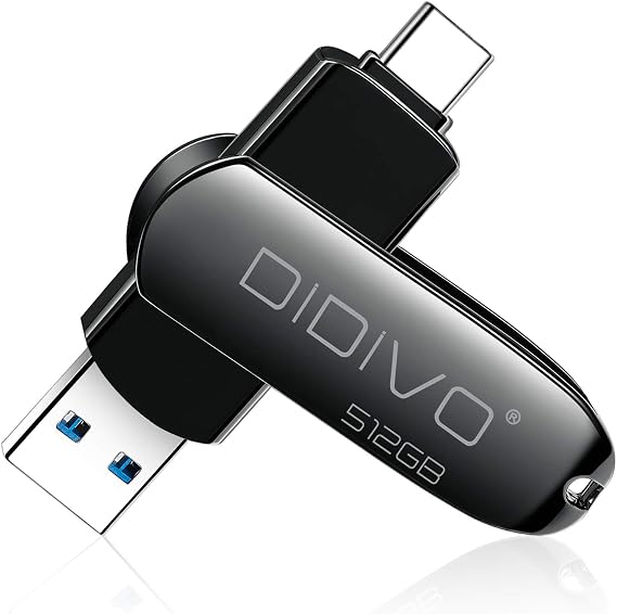 USB Memory, 512GB, Type C Flash Drive, Compatible with Smartphones, Tablets, and PCs, USB 3.0, High Speed Data Transmission, USB Memory, Lack of Capacity, Double-Sided Smartphone Memory, Zinc Alloy Body, 360° Rotation, USB 3.0 Compatible, Type-C & Type-A Dual Connector