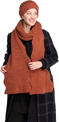 C.C Womens Winter Knit Beanie Hat and Scarf Set, Chevron Pattern, Warm Cozy Accessories