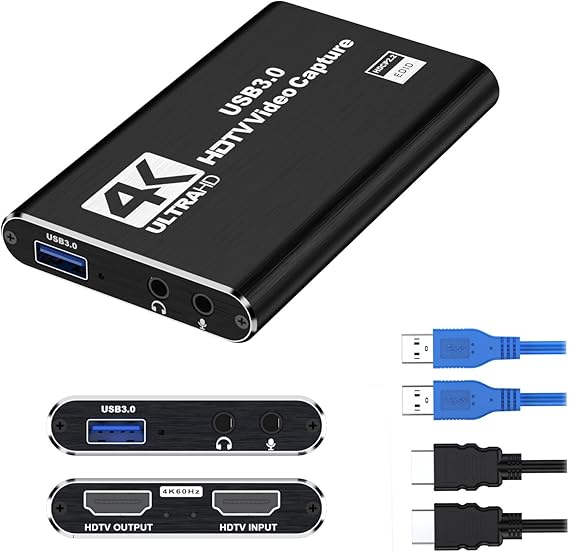 dobestyou 4K Capture Card Black for Streaming, Recording & Gaming HDMI Video Capture Device with USB 3.0, 1080p 60fps, Plug & Play,Zero Latency for PS5, Xbox, Switch, OBS, PC, Mac