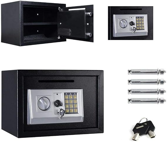 Digital Steel Safe Electronic Security Office Home Money Cash Safety Box, Top Digital Safe Box Large 2 Compartments with 2 Keys,Full-digit Keypad and 4 Bolts 16L (35x25x25cm, Black)