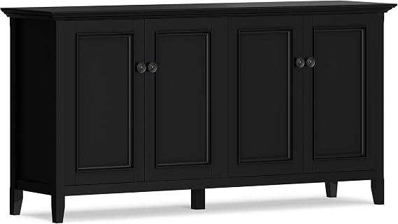 SIMPLIHOME Amherst 66" Wide Solid Wood Sideboard Cabinet in Black