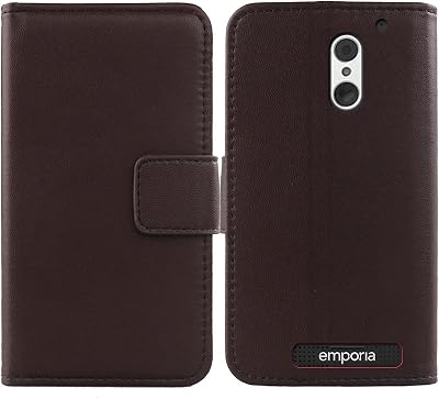 Genuine Leather Case for Emporia Smart.4  Smart.S4 5 Wallet Premium Flip Protection Cover Skin Pouch with Card Slot Dark Brown