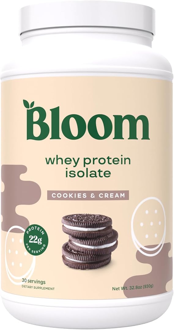 Bloom Nutrition Whey Isolate Protein Powder, Cookies & Cream - Pure Iso Post Workout Recovery Drink Blend, Smoothie Mix with Digestive Enzymes for Gut Health - Low Carb, Keto & Zero Sugar Added