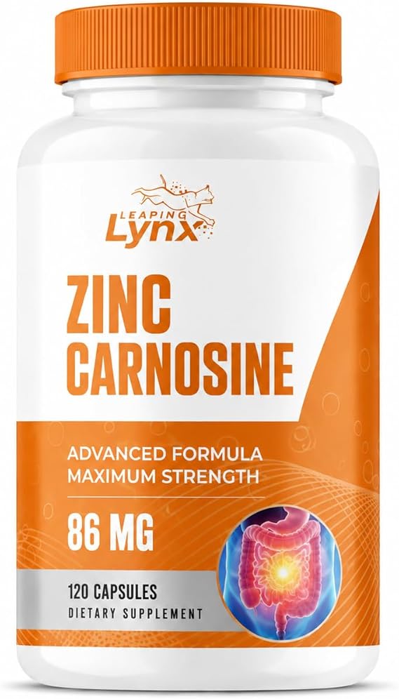 Zinc Carnosine 86 mg Clinically Studied Zinc + L-Carnosine Complex for Gut Lining & Stomach Support | 120 Capsules (60-Day Supply) | Digestive Comfort, Mucosal Repair & Balance | Non-GMO
