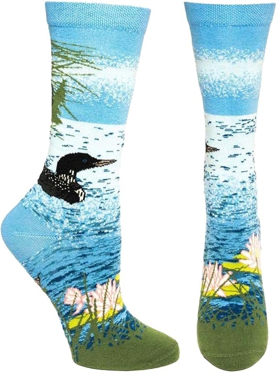 Ozone Women's Loon Lake Socks Women, Cotton Crew Women Socks, Colorful Novelty Fun Socks, Size 9-11