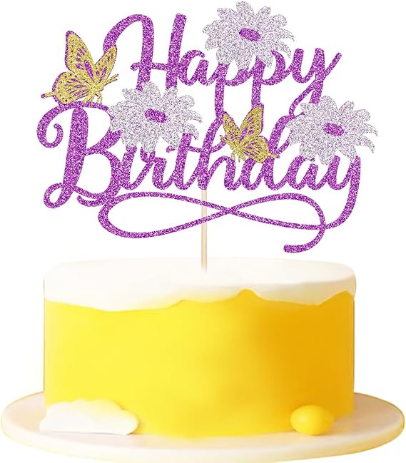 3D Butterfly Cake Toppers, Happy Birthday Cake Toppers, Butterfly Cake Decor, Flower Theme Party, Wedding, Anniversary, Birthday Party Cake Decor (purple)