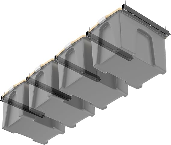 WALMANN Overhead Tote Storage Rails, Heavy Duty Garage Ceiling Bin Storage Rack Adjustable Garage Tote Slide Rail System(5 Pack for 4 Bins, Bins Are Not Included)