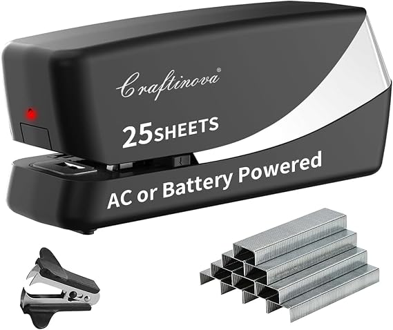 Electric Stapler Desktop, Automatic Staplers Jam-Free, 25 Sheet Capacity, with 1 Staple Remover 2000 Staples, Easy Reload, AC or Battery Powered, Good for Office Home Class