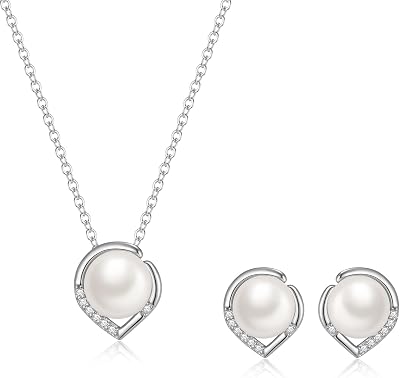 EleQueen Natural Pearl Heart Shape Necklace for Women, 925 Sterling Silver Solitaire Jewelry Gift for Mothers Day Valentines Day Ivory Silver-Tone