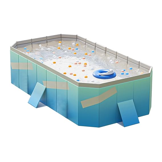 Foldable Pool, Non Inflatable Kids' and Adults' Outdoor Swimming Pool, 4 Layers Hard Plastic Shell Portable Pool Collapsible Kiddie Pool, for Backyard Dog Pools, 160 * 120 * 47CM