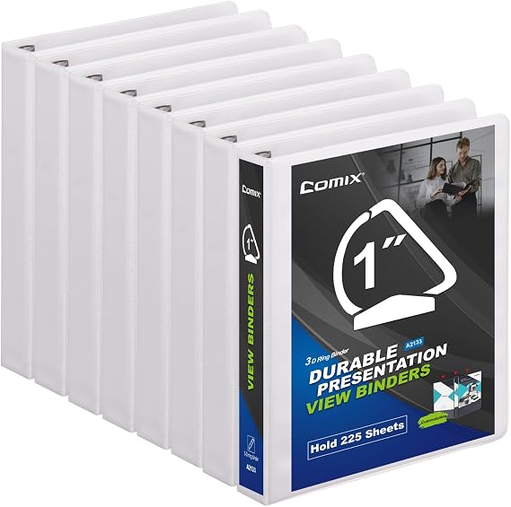 COMIX Sturdy 1 Inch D-Ring 3 Ring Binder with Clear View Cover