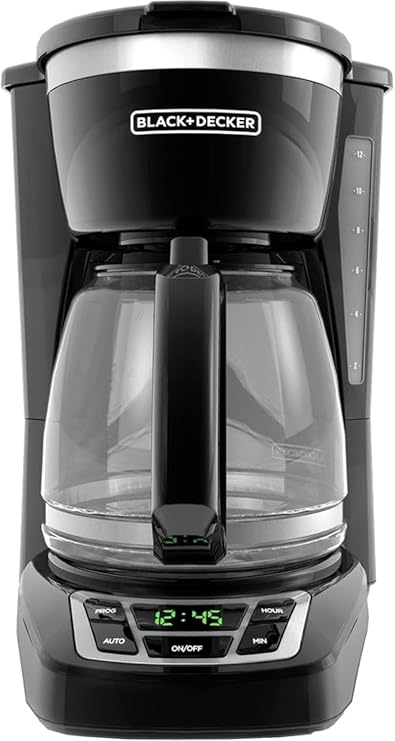 BLACKDECKER 12-Cup Digital Coffee Maker, Programmable, Washable Basket Filter, Sneak-A-Cup, Auto Brew, Water Window, Keep Hot Plate, Black