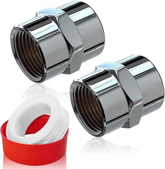 2pcs Brass Pipe Fittings-1/2 NPT Female×1/2" NPT Female Pipe Coupling-Chrome Plated Shower Head Coupling-Converter Adapter, for Home Plumbing Pipes Connect