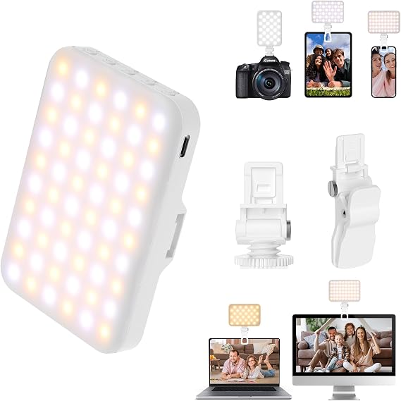 BANSINE Portable LED Photo Light - USB-Rechargeable, Up to 6500K Color Temperature for Selfie, Zoom Conference, Video, Makeup