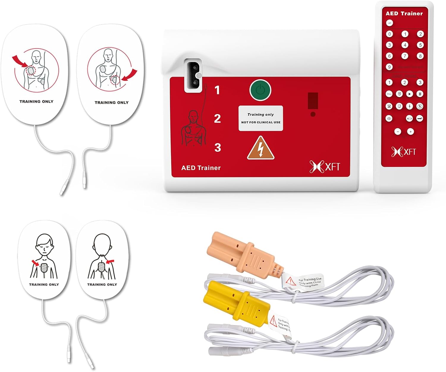 Portable AED Trainer Set CPR Teaching AED Device Unit Machine with Remote Control, EnglishGerman Language Voice Prompts, 10 Different Defibrillator Scenarios, First Aid Train Machine XFT 120C