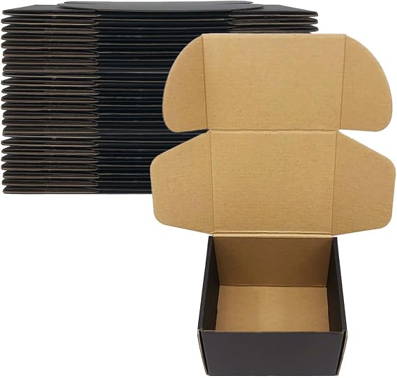 24 Pack 6x5x4 Inches Shipping Boxes, Black Corrugated Cardboard Mailer Box