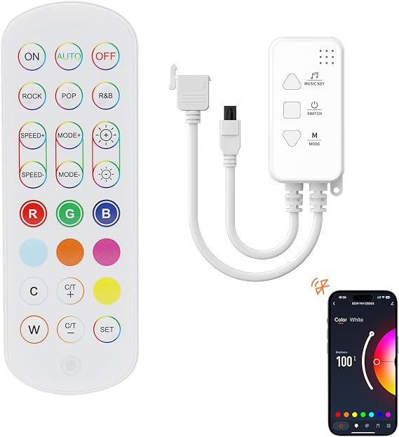 MIWISE Controller Dimmer for RGB COB LED Strip Light,with APP, Music Sync and IR Remote for Upgrading 4-pin 10mm Led Lights Strip to Bluetooth2.4 G Wi-Fi Connection