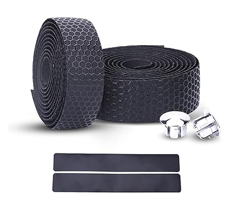 PLATT Road Bike Handlebar Tapes Bicycle Bar Tape Superior Breathable Hexagon Non-Slip Bike Handlebar Tape Bike with Bar End Plugs,Black (2PCS Per Set)