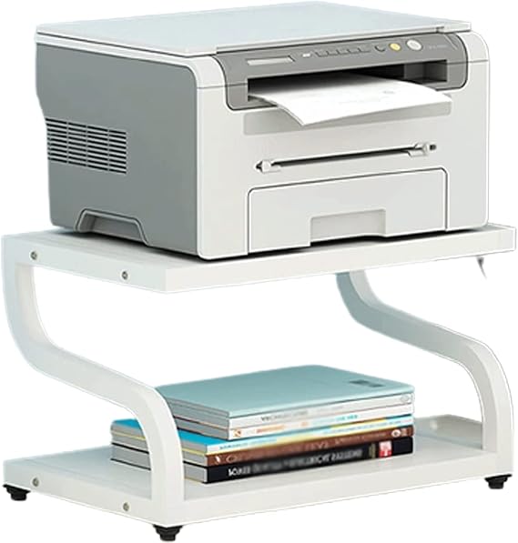 Printer Table 2-Tier Printer Stand, Compact Metal Frame and MDF Fiberboard Printer Storage, Printer Holder with Non-Slip Foot Pads Storage Shelve
