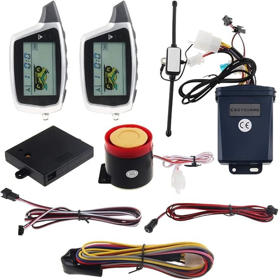 EM212 2 Way Motorcycle Alarm System with LCD Pager Display Rechargeable Transmitter Built in Shock Sensor & Microwave Sensor Detecting DC12V