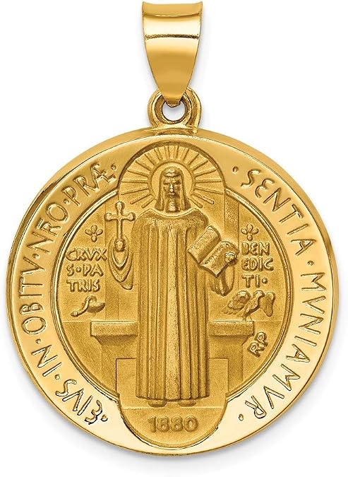 Jewels By Lux 14K Yellow Gold Polished & Satin St. Benedict Reversible Hollow Medal