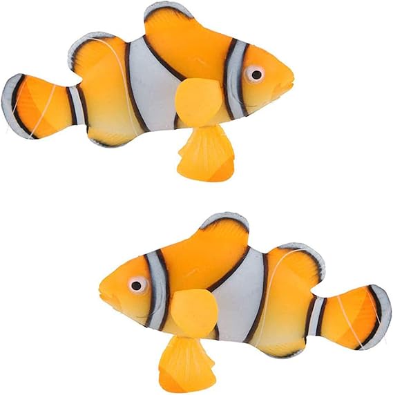 2 Pack Silicone Artificial Aquarium Floating Clownfish Decoration Fish Tank Decor Underwater Saltwater Fake Fish Glowing Ornament