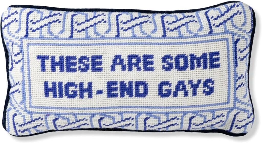 FURBISH Needlepoint Decorative Throw Pillow - High End Gays - 8 x 14 - Small Embroidered Accent Pillow for Bed, Chair, Couch, Sofa - Eclectic Home Decor