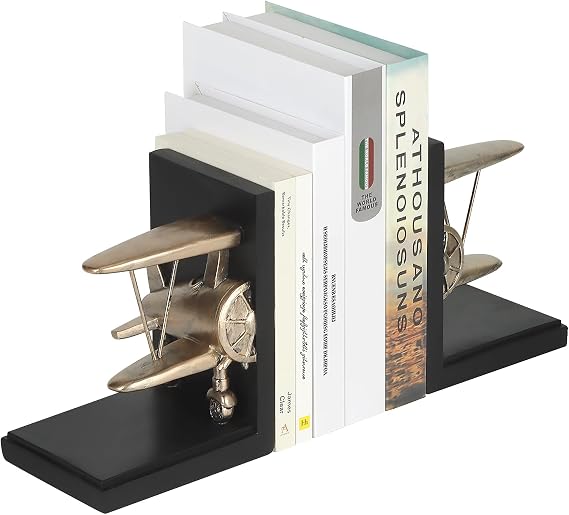Aviation Decor Pilots Gifts,Airplane Decor Pilot Gifts for Men,Airplane Propeller Bookends Set for Aviation Lovers,Rustic Home Accessories Office Tudy Room Library Desktop Bookshelf