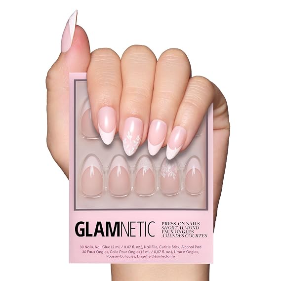 Glamnetic Press On Nails - Short Almond, Glossy Fake Nails 30 Pc Full Kit