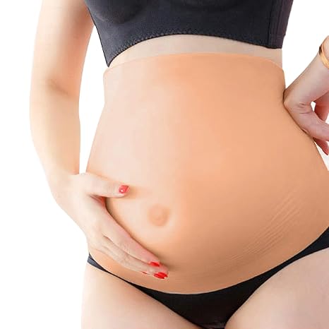 Fake Pregnant Belly, Real Feel Soft Silicone Fake Belly 3-10 Months, Artificial Bump Tummy Pregnant Belly, Great for Photography, Actor, Performance Prop, Cosplay, Spoof(M)