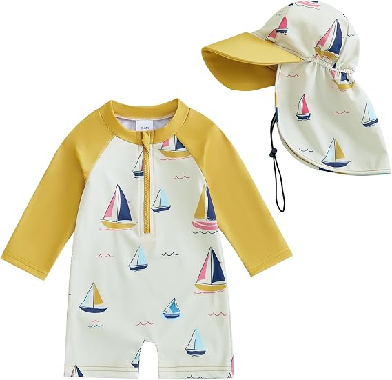 Toddler Baby Boy Rash Guard Swimsuit Long Sleeve Bathing Suit