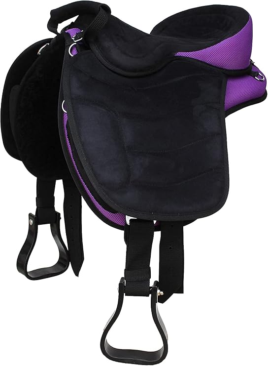 BNB International Synthetic Treeless Bareback Full Suede Long Flap FREEMAX Western Endurance Lightweight Horse Saddle Tack Free Stirrups Size: 10"-18" inches Seat Available F12