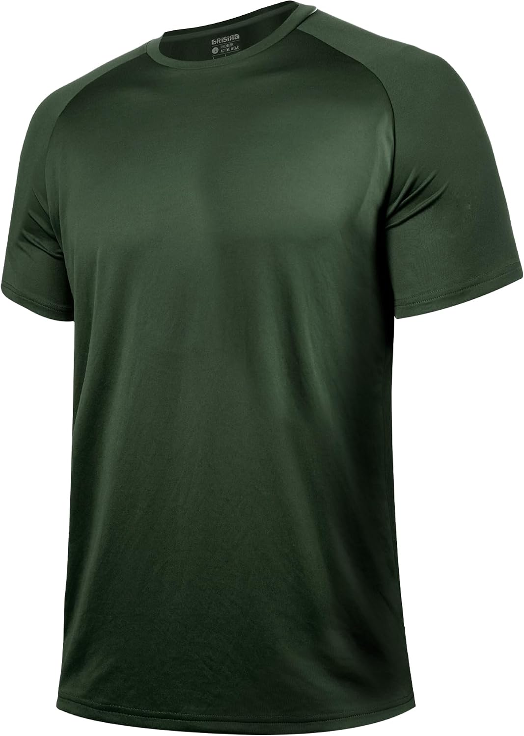 BRISIRA Coolmax Workout T Shirts for Men Short Sleeve Quick Dry Fit UPF50 UV Sun Protection Tees Moisture Wicking Athletic ArmyGreen, Medium