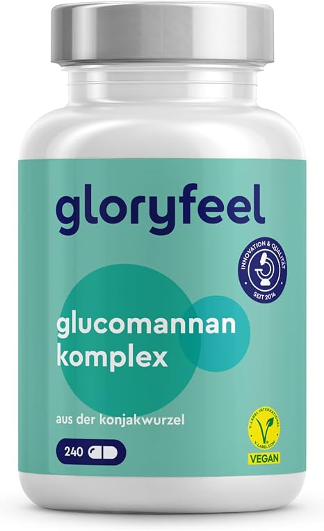 Glucomannan Capsules - 4000 mg per Daily Dose - 240 Capsules - Konjac Root for Weight Loss * - With Vitamin D3 and Chrome - Vegan Laboratory Tested No Additives Made in Germany
