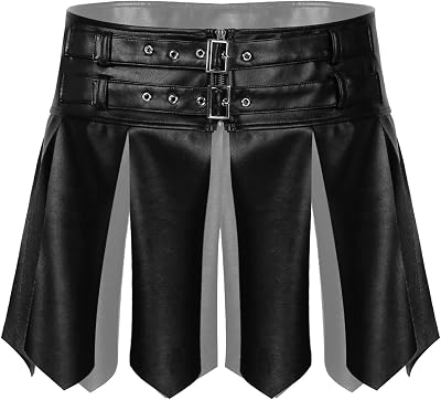 Freebily Mens PU Leather Kilt Tassel Traditional Skirt Halloween Costume Traditional Miniskirt