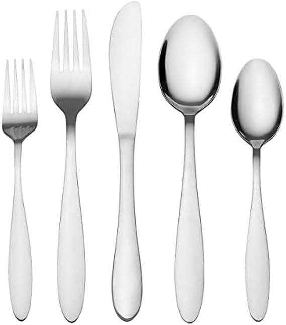 Pfaltzgraff Jasmine 20-Piece Flatware Set with Caddy, Stainless Steel Silverware Set with Dinner Forks, Knives, Spoons, Salad Forks and Teaspoons, Service for 4