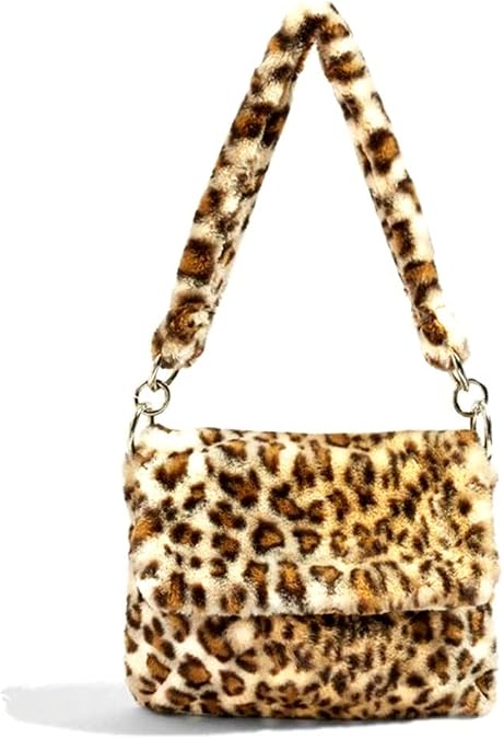 QTMY Faux Fur Tote Crossbody Bag,Shoudler Bag Purse Handbag for Women,Leopard Print