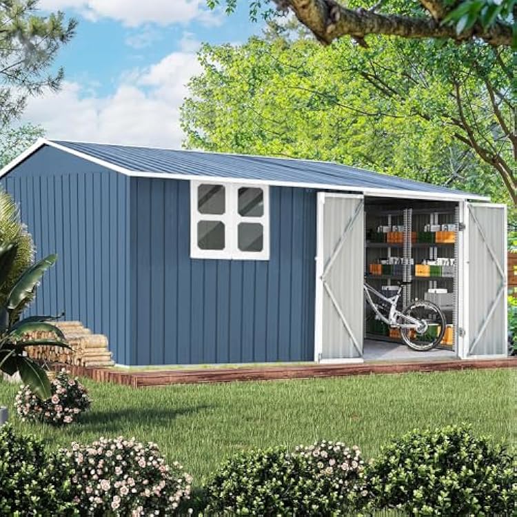 Evedy Shed 10x12ft,Extra Large Storage Sheds with Updated Frame Structure Windows and Lockable Doors,Outdoor Tiny House Utility Tool Storage Shed for Garden,Backyard,Patio-Blue