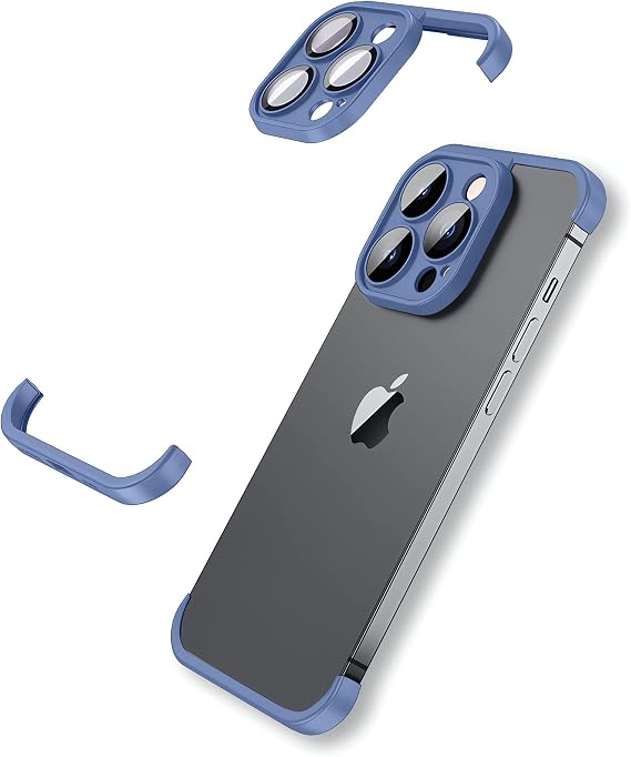 LEKEVO Frameless Fit for iPhone 14 Pro Max Case with Camera Lens Protector, Slim Soft TPU Shockproof Phone Cover, Minimalist Yet Protective Bumper Shell (Blue)