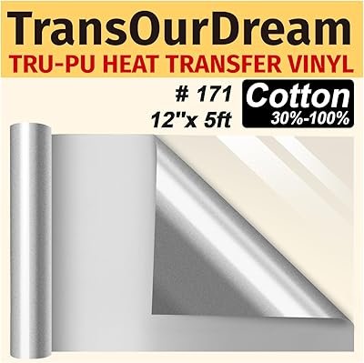 TransOurDream Matte Silver HTV Heat Transfer Vinyl Roll for All Cutter Machines - 12 x 5ft PU Silver Iron on Vinyl for T-Shirts - Thin and Easy to Weed